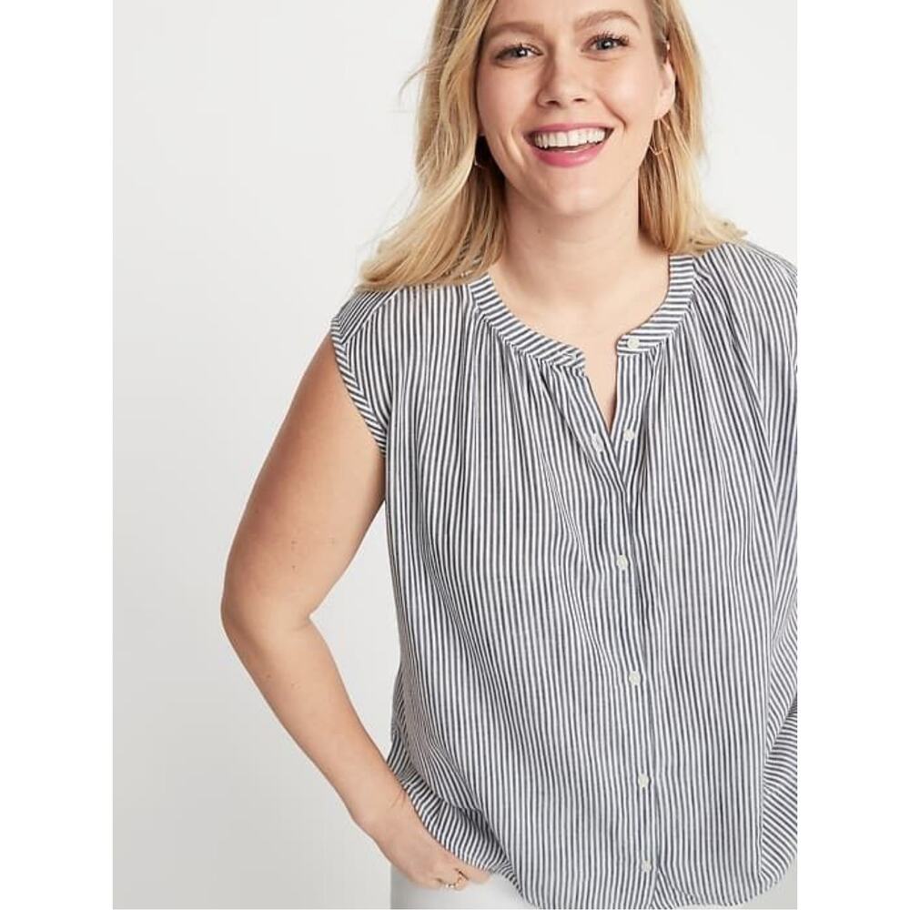 Old Navy Blue and White Striped Sleeveless Blouse size large